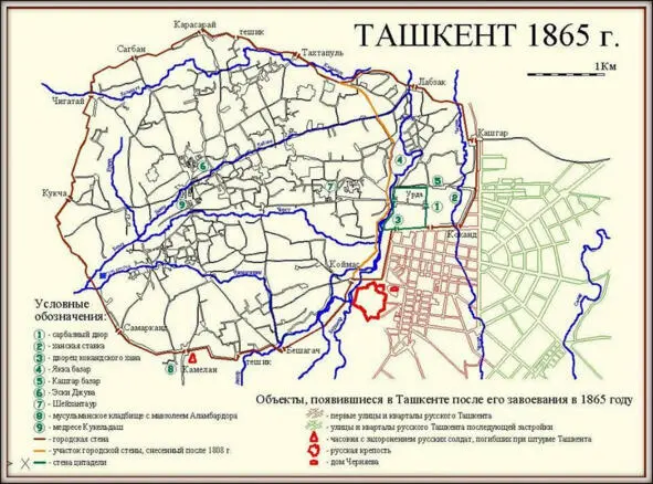 Схема Ташкента 18651870 годов Ташкентская крепость построена Черняевым - фото 8