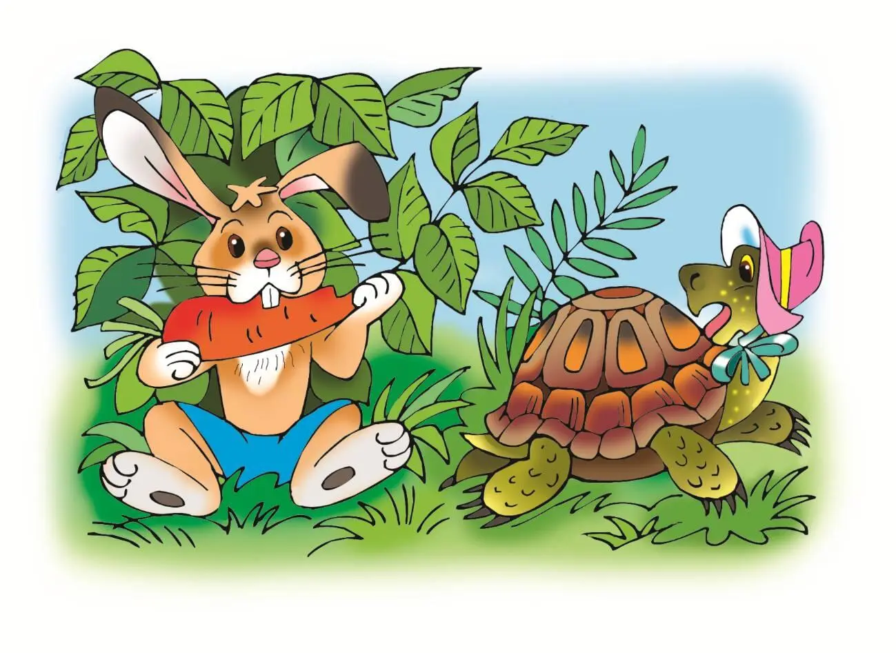 Шли по лесной тропинке Черепашка и Зайчик и увидели морковку Давай поделим - фото 1