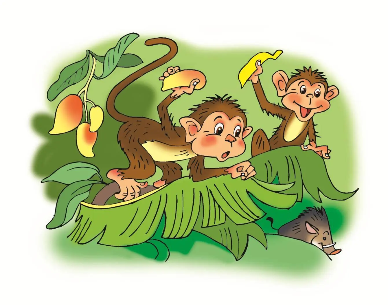 Мартышки и свиньи Залезли мартышки на дерево в надежде поживиться спелыми и - фото 1