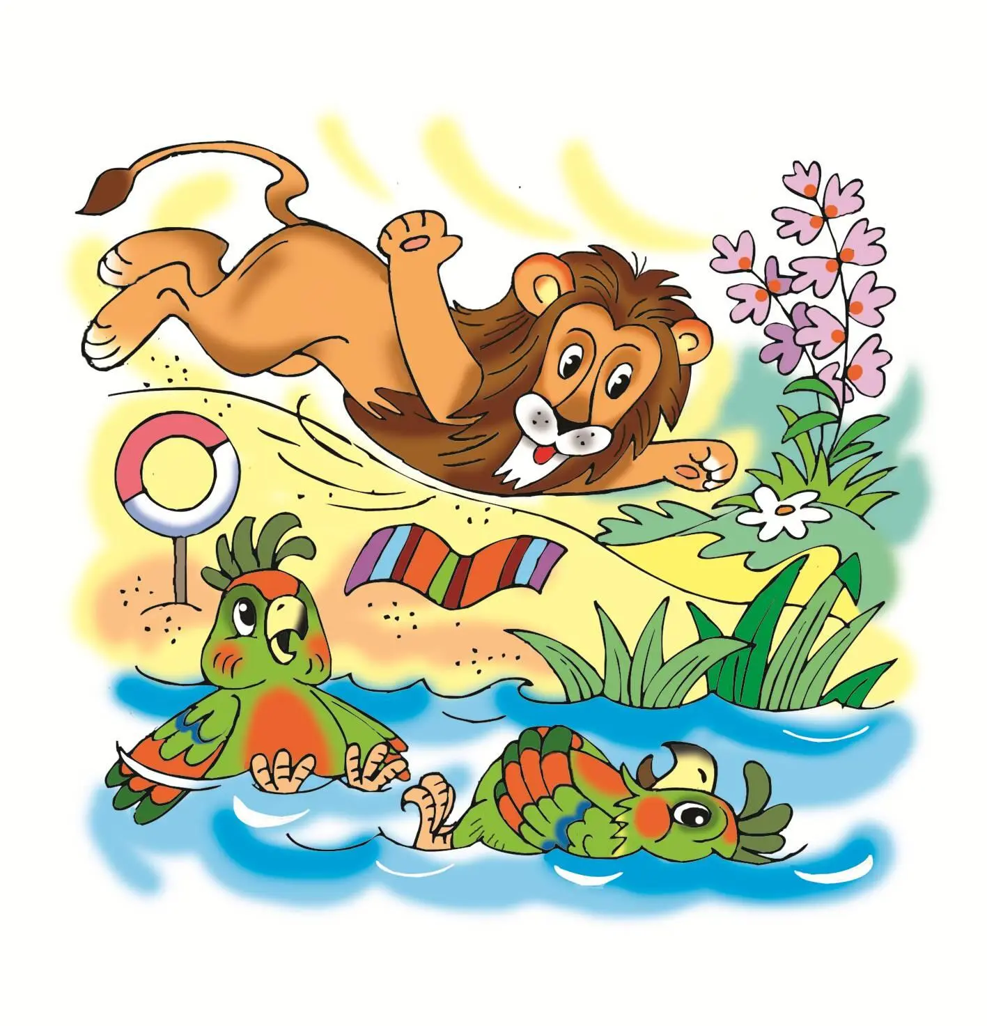 Львы купаются в песке С визгом пляж переплывая А на волнах на реке Загорают - фото 7