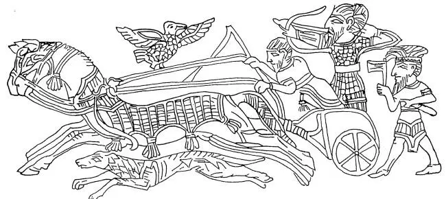 Фрагмент сцены охоты на колеснице восточного типа изображенной на боковой - фото 4