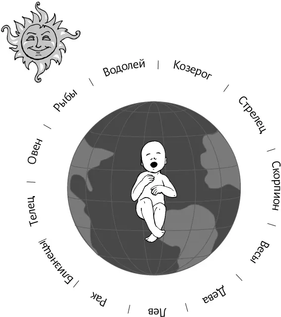 Рис 1В момент рождения человека Солнце находилось в одном из знаков зодиака - фото 1