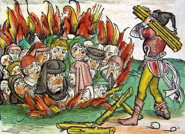 Сожжение евреев по обвинению в осквернении гостии Раскрашенная ксилография - фото 12