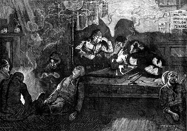 Англичане курящие опиум Английская гравюра 1874 года Автобиографический - фото 1