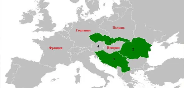 Страны Малой Антанты зеленым цветом 1 Чехословакия 2 Румыния 3 - фото 5