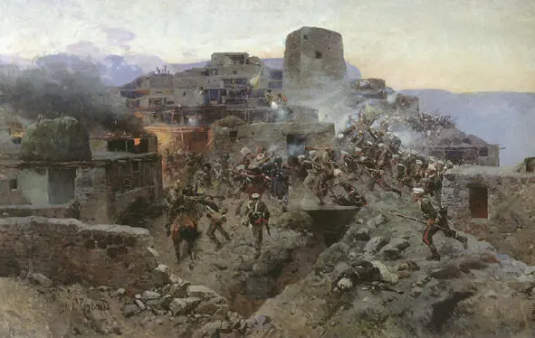 Экспрессивная картина штурм дагестанского аула Гимры русскими войсками в ходе - фото 9