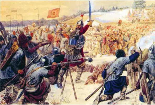 Покорение Сибири битва казаков во главе с Ермаком с татарским войском 1880 - фото 10