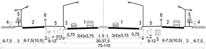 Рис 4 Типовой поперечный профиль общегородской магистрали непрерывного - фото 6
