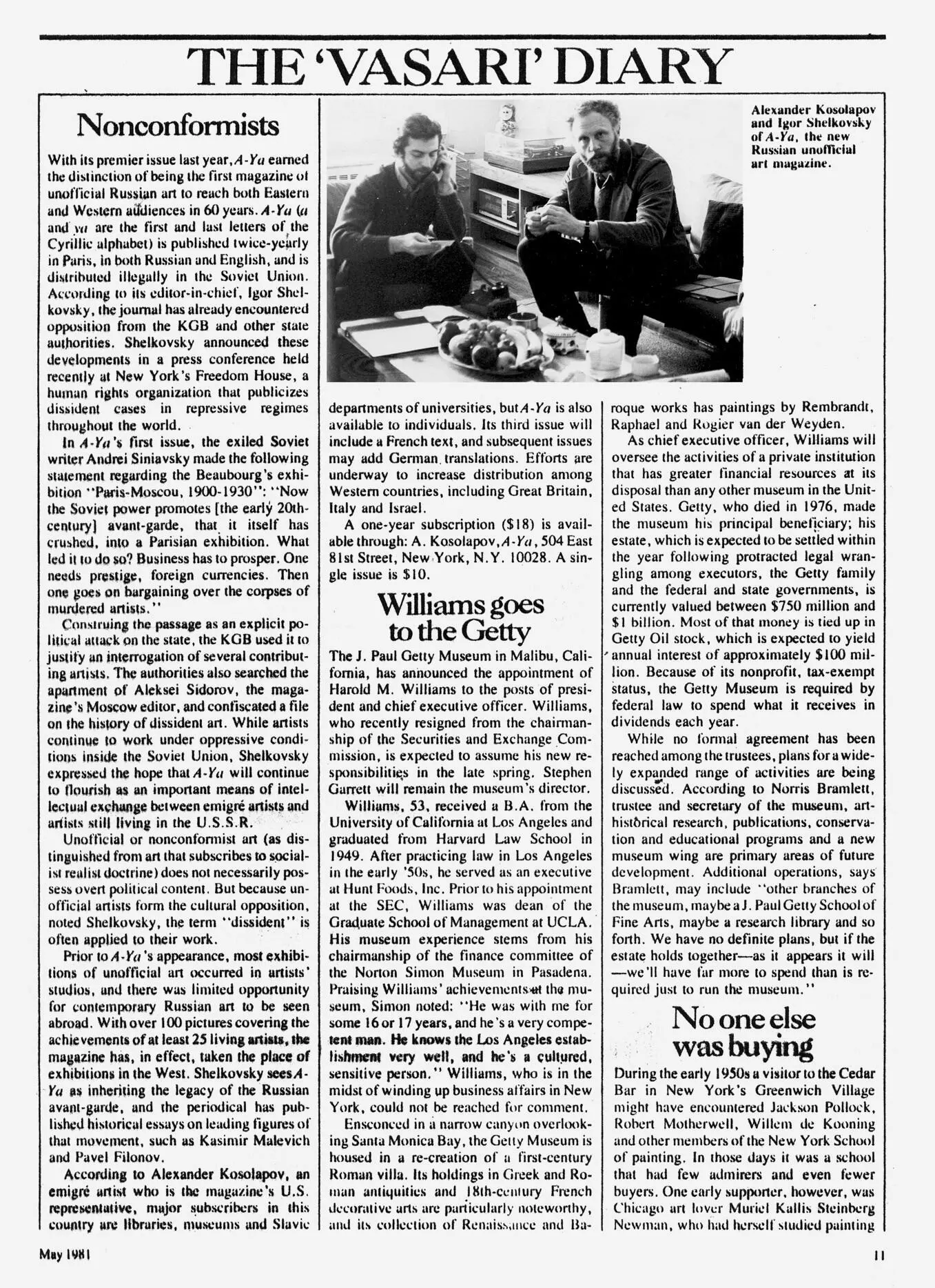 Публикация о выходе в свет первого номера в Art News Май 1981 Выставка - фото 15