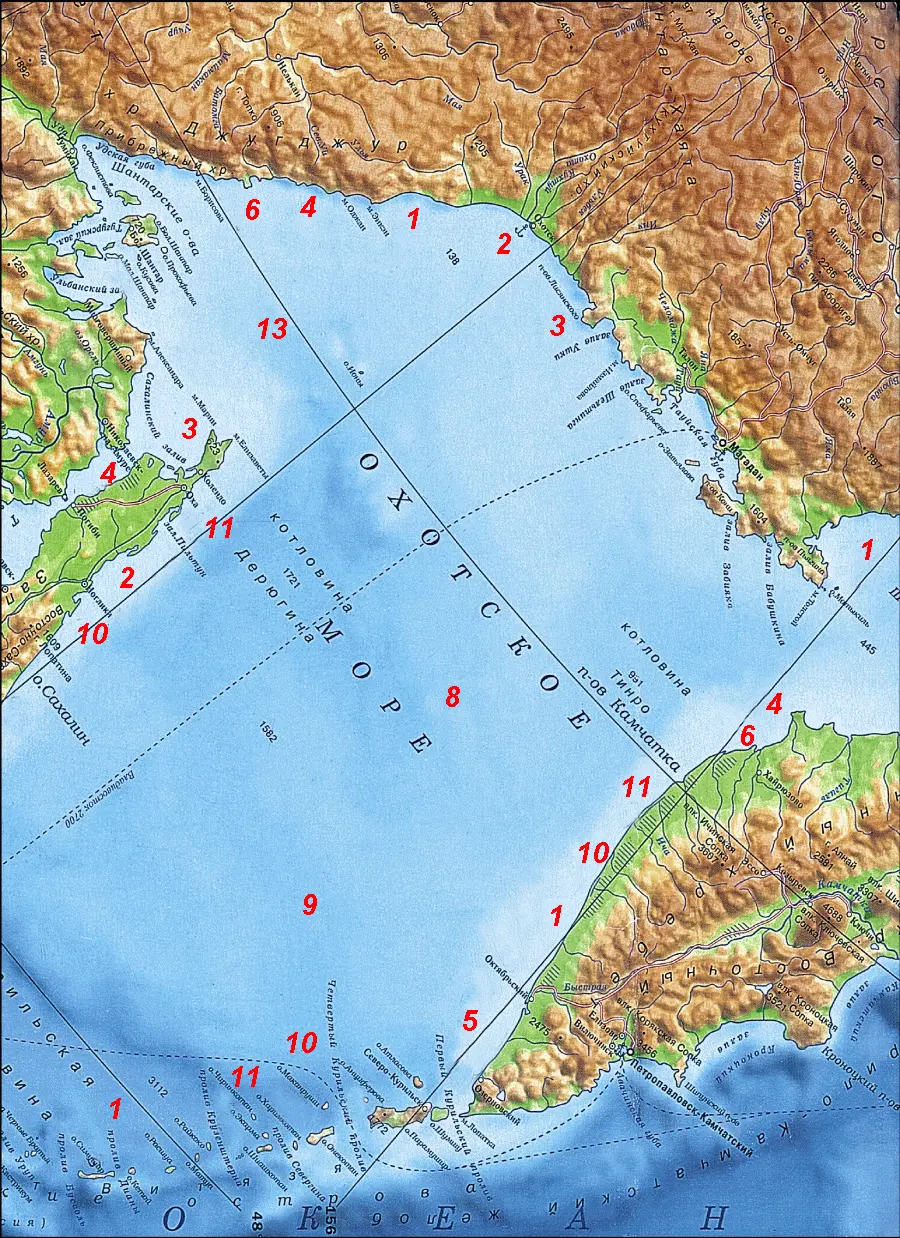 Карта 72 1 нерка 2 зубатка 3 сима 4 кунджа 5 терпуг 6 - фото 471