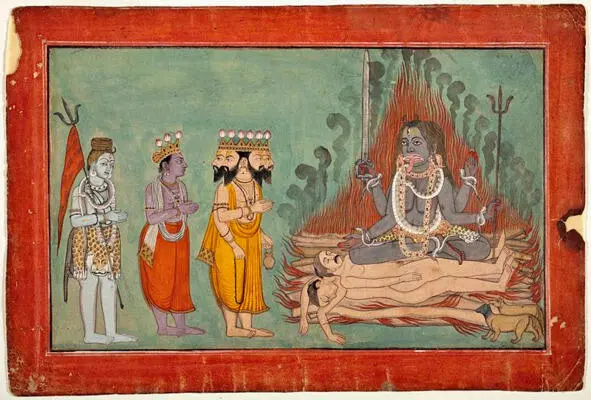 Shiva Vishnu and Brahma Adoring Kali ca 1740 Basohli LACMA И светлая - фото 2