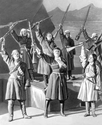 Сцена из спектакля Абхазского театра в Сухуми Махаджиры С Чанбы 1931 О - фото 52