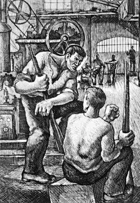 А Виго Захват фабрики Офорт 1936 Б Кинкуэла Мартин Грузчики угля - фото 63