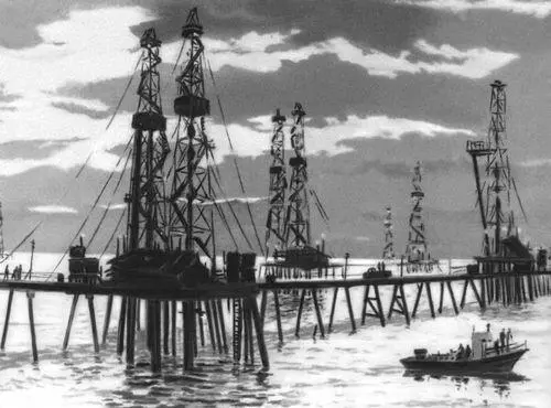 Советская графика М Ю Рахманзаде Эстакада из серии Нефтяные Камни - фото 32