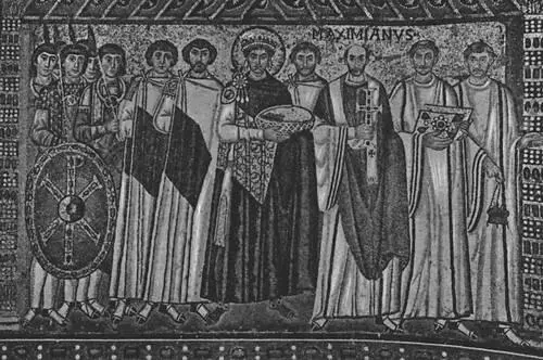 Византия Император Юстиниан со свитой Мозаика церкви СанВитале в Равенне - фото 56