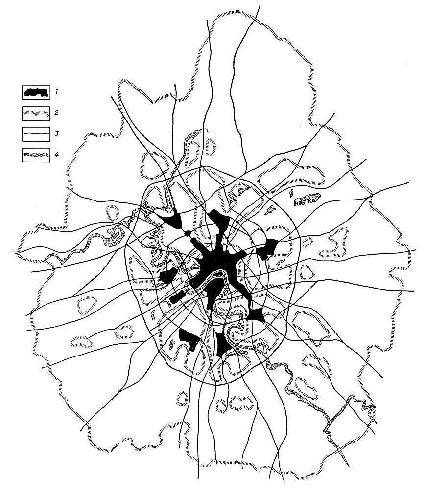 Схема планировки Москвы с лесопарковым защитным поясом Проект 1971 1 - фото 76