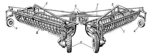 Рис 2 Боковые тракторные грабли 1 и 3 барабанные секции 2 приводные - фото 8