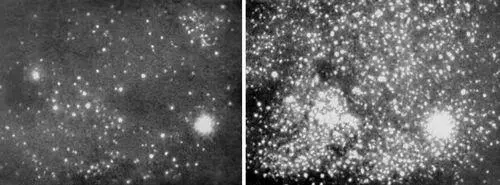 Фотографии участка неба слева в видимом излучении справа в инфракрасном - фото 445