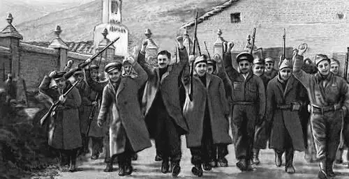 Отряд республиканской армии вступает в Бриуэгу Гвадалахарский фронт 1937 - фото 196