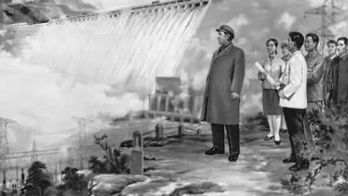 Цой Ген Гын КНДР Ким Ир Сен на гидроэлектростанции Водяные краски 1970 - фото 767