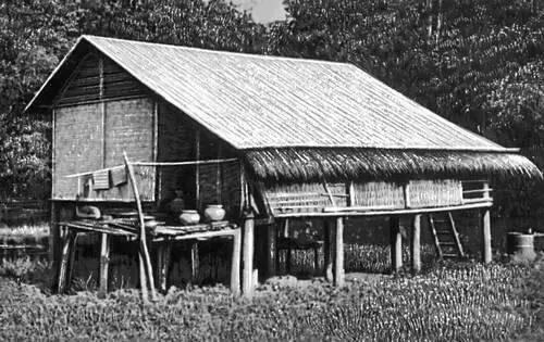 Традиционное народное жилище Нуараонг Пейзаж с повозками Лаковая - фото 194