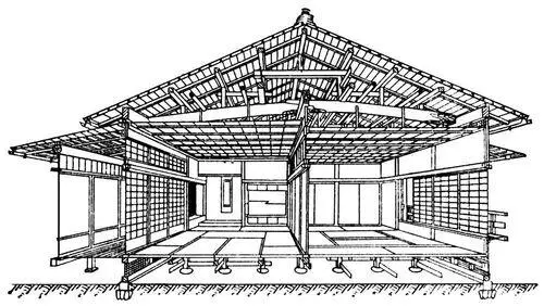 Схема конструкции японского жилого дома Япония Архитектрура 20 в Т Иосида - фото 48