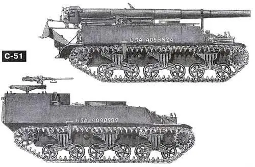 Американские боевые машины на шасси танка МЗ Генерал Ли 155мм САУ М12 Кинг - фото 101