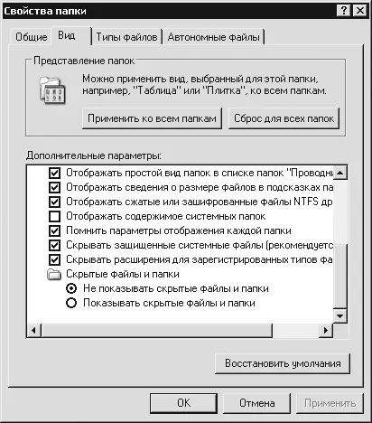 Рис 1111 Окно Свойства папки вкладка Вид Здесь обратите внимание на флажок - фото 108
