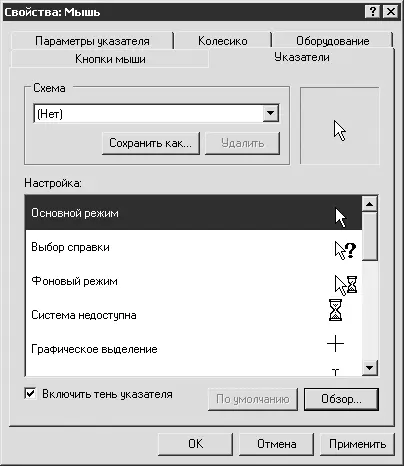 Рис 1315 Настройка указателей мыши По умолчанию в Windows есть множество - фото 134