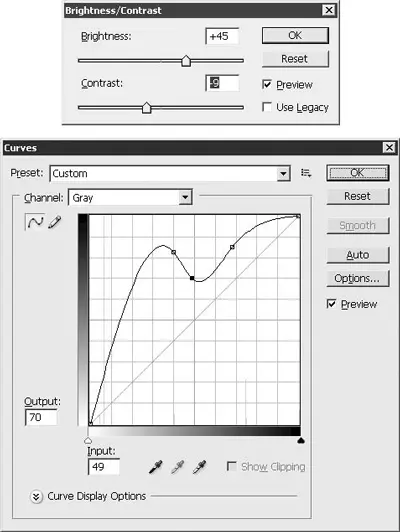 Рис 2312 Окна BrightnessContrast ЯркостьКонтраст и Curves Кривые Не - фото 233