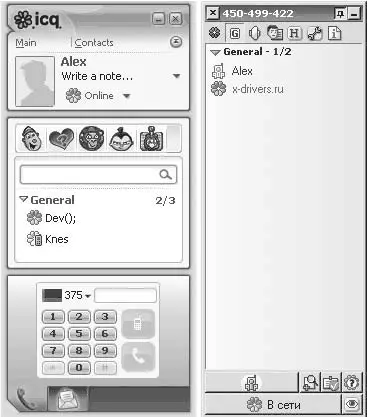 Рис 289 Контактлисты ICQ 6 слева и QIP справа Основную часть окна - фото 325