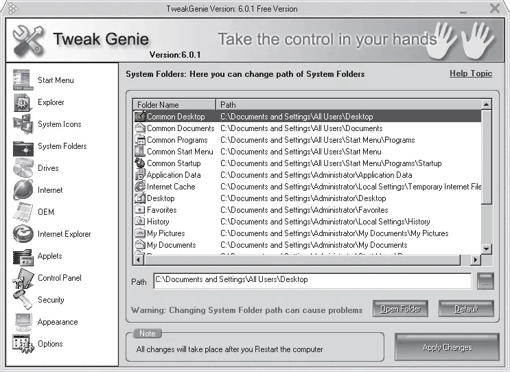Рис 57 Окно программы Tweak Genie Среди многочисленных настроек данной - фото 159