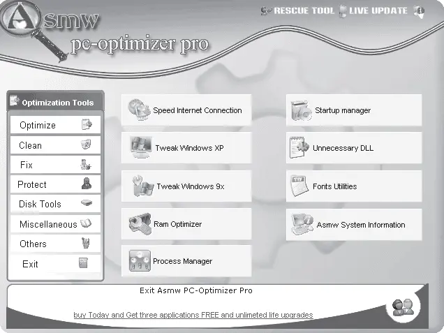 Рис 520 Окно программы Asmw PCOptimizer Pro В группу Optimize Инструменты - фото 172