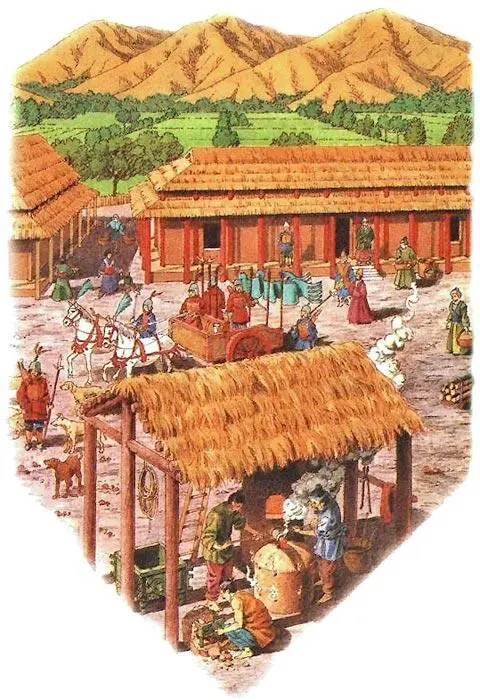 Китайская деревня в 1500 г до нэ На переднем плане ремесленники выплавляют - фото 50