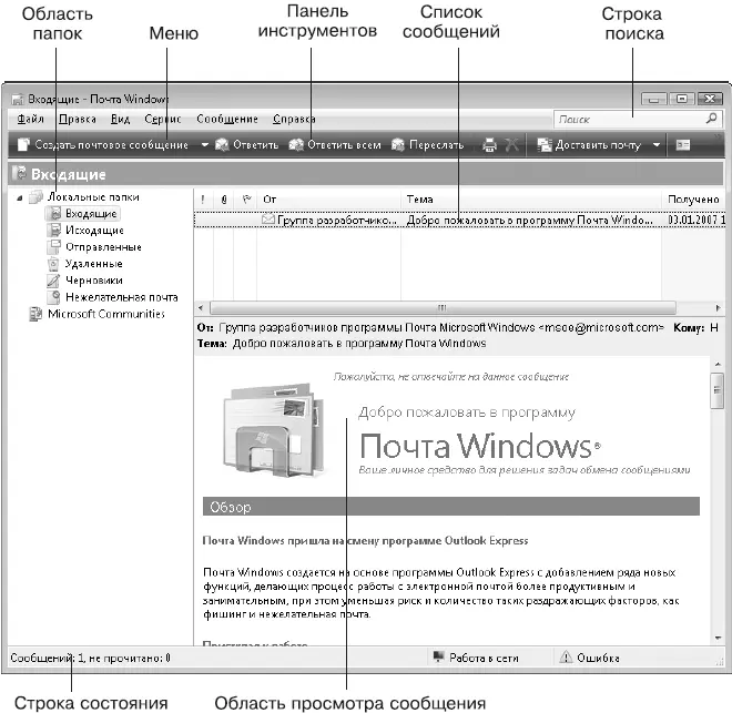 Рис 323Окно программы Почта Windows Область папокЗдесь содержится - фото 160