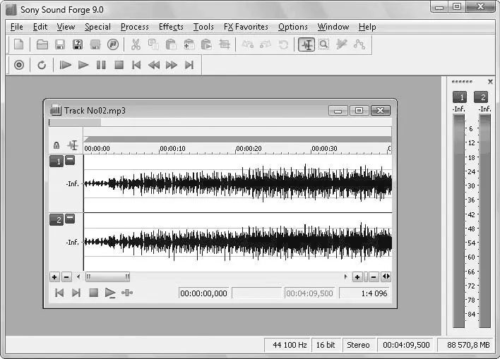 Рис 35Звуковой файл загруженный в окно программы Sound Forge 90 Программа - фото 44