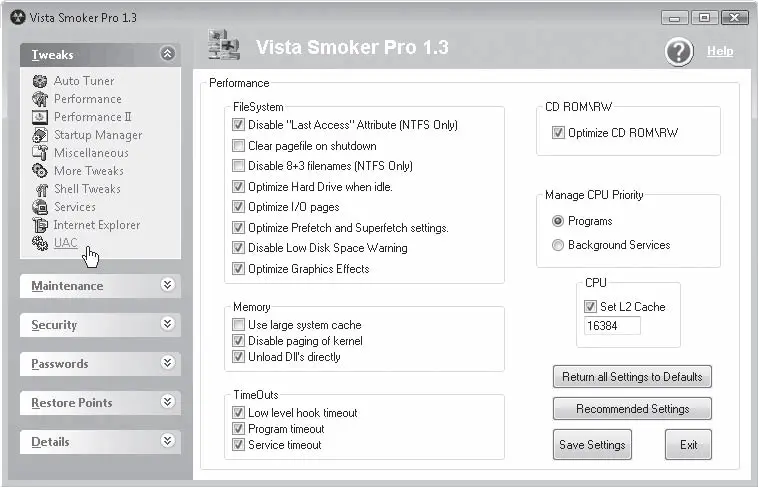 Рис 510 Окно программы Vista Smoker Pro Окно программы состоит из разделов - фото 81