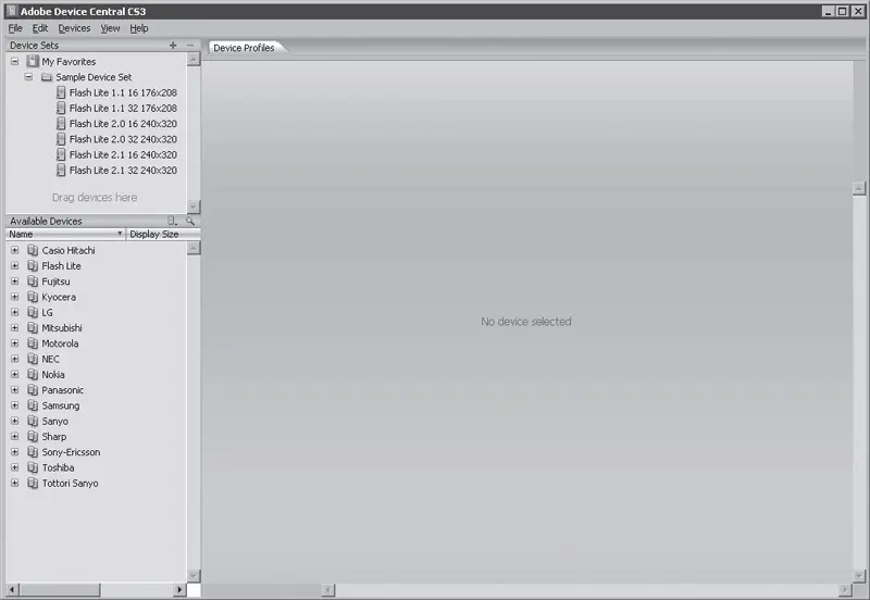 Рис 811Окно программы Adobe Device Central CS3 В левой части окна программы - фото 141