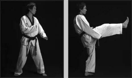 7416 Имитация прямого удара поочередно правой и левой ногой при движении - фото 203