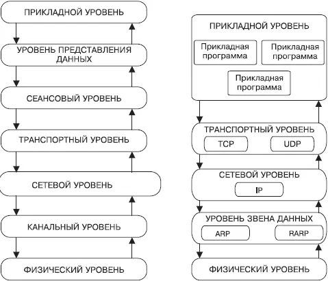 Рис 53 Распределение протоколов стека TCPIP по уровням модели ISOOSI в - фото 24