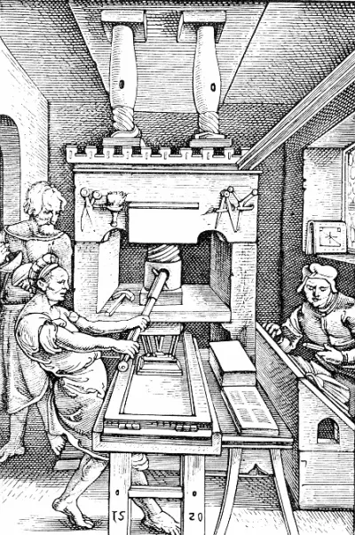Типографский станок 1520 года Печатный стан на издательской марке Иоста Бадия - фото 12