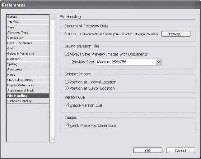 Рис 716 Настройки работы с файлами InDesign Область Document Recovery - фото 162