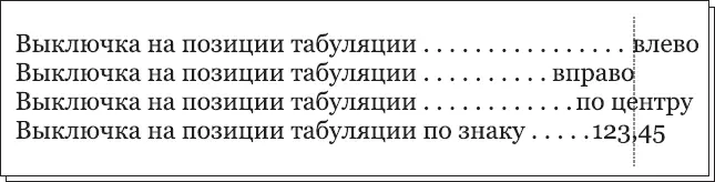 Рис 1319 Варианты выключки текста на позиции табуляции Эта настройка не - фото 265