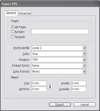 Рис 191 Диалоговое окно Export EPS Экспорт в формат EPS вкладка General - фото 400