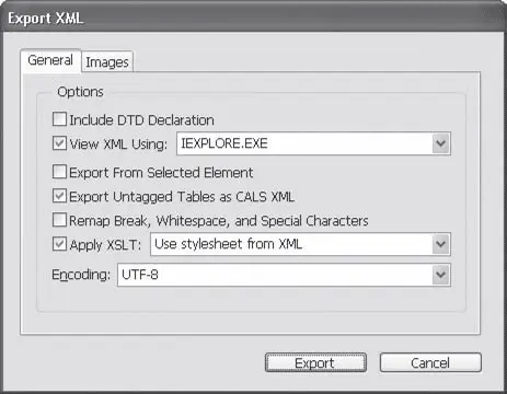 Рис 195 Диалоговое окно Export XML Экспорт в формат XML вкладка General - фото 404