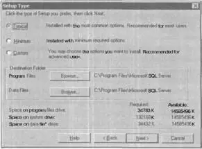 РИС 31 Диалоговое окно Setup Type программы SQL Server Installation Wizard В - фото 22