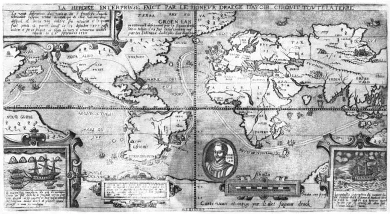 Карта с портретом сэра Фрэнсиса Дрейка 1581 г И поплыл Никакого пути в - фото 12