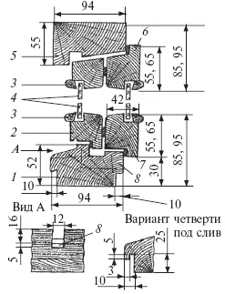Рис 73Сечения по притворам деревянных окон со спаренными переплетами с - фото 77