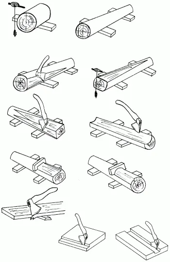 Рис 40 Основные приемы тесания древесины Топор направляют от вершины к - фото 40