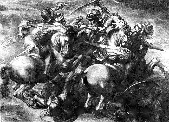Битва при Ангиари Рисунок Рубенса по картону Леонардо Гравюра Эделинка Гос - фото 24